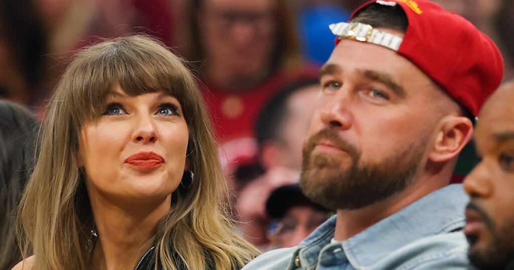 Travis Kelce Shows Footage of Taylor Swift Feeding Him During His ‘New Heights’ Live Show Travis Kelce Shows Footage of Taylor Swift Feeding Him During His ‘New Heights’ Live Show