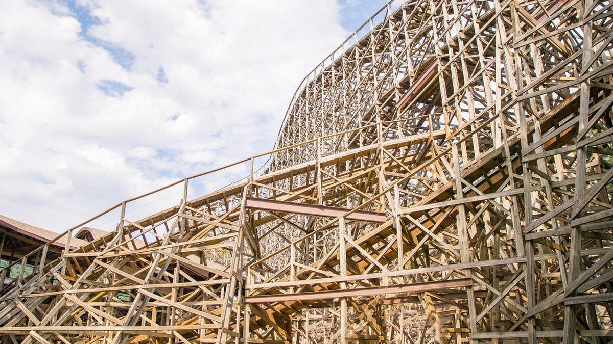 View of wooden rollercoaster at Knoebels