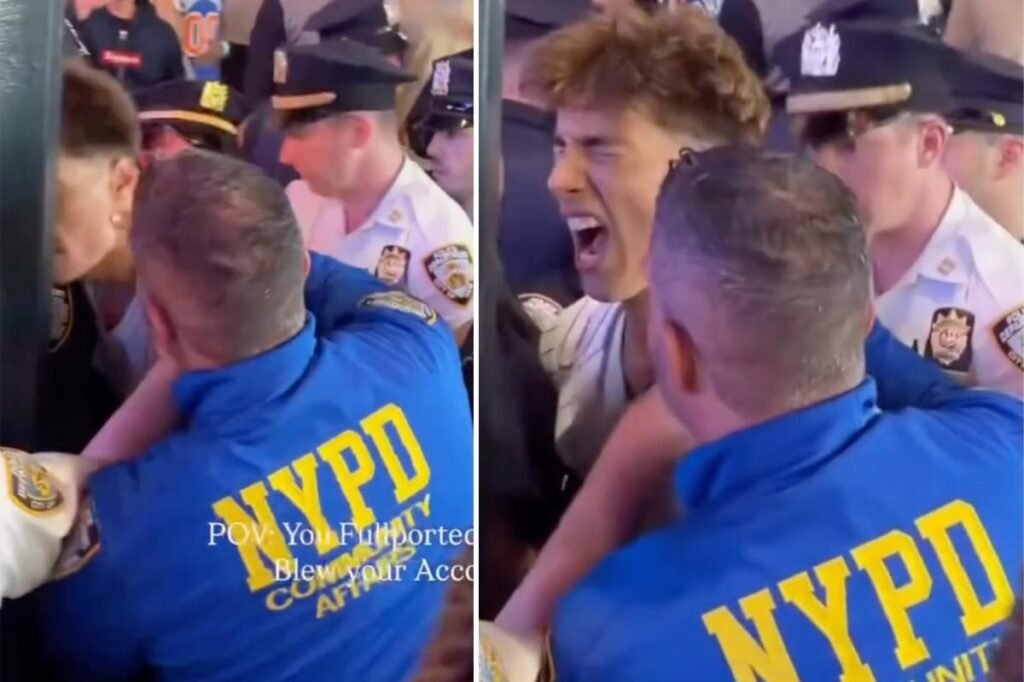 NYPD cop appears to slam Knicks fan’s head into pole during arrest at Madison Square Garden watch party: video NYPD cop appears to slam Knicks fan’s head into pole during arrest at Madison Square Garden watch party: video