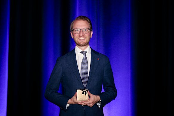 James Paterson accepts the award for Political Leader of the Year.