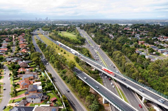 The M7 motorway at Bella Vista in Sydney’s north-west. 