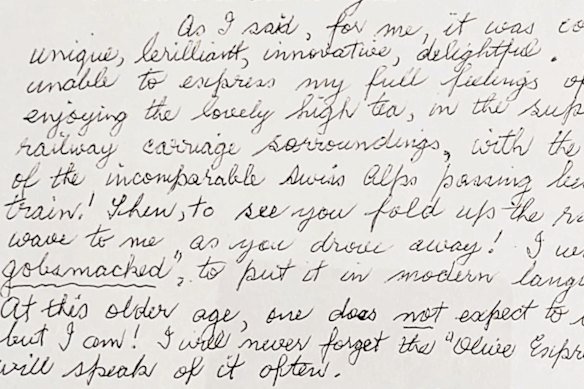 A 2024 letter of thanks sent to the Olive Express team from a 93-year-old resident at a retirement village in Palmwoods, Queensland.