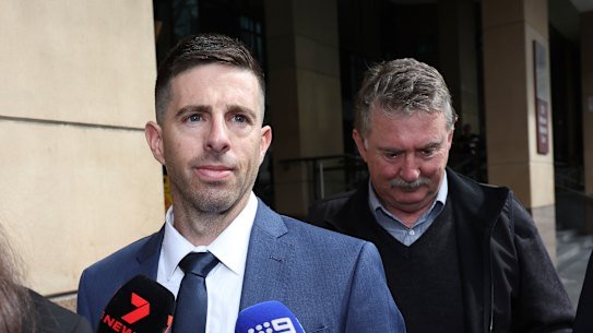 Former AFL umpire Michael Pell outside the Melbourne Magistrates Court in September.
