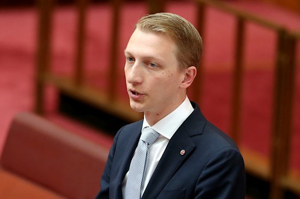 Senator James Paterson during a debate on racial discrimination law, in his first year in parliament. 