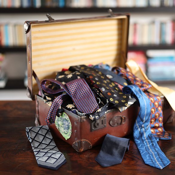 Part of Gilles Du Puy’s tie collection. “They’re like art,” he says, “but wearable art.”