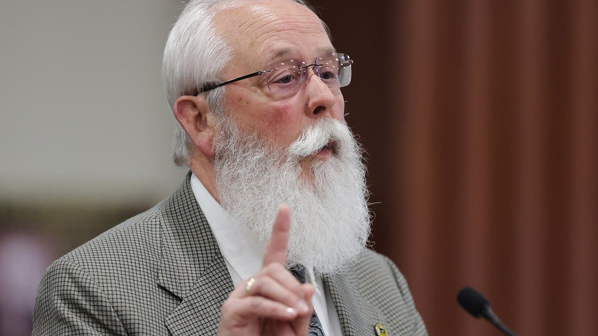 Prosecutor Bill Thompson speaking at the Ada County Courthouse in Boise, Idaho