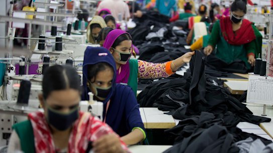 Garment workers in Bangladesh, which has been linked in the past to forced  labour.