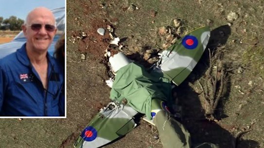 Malcolm Vivian, inset, was killed when the Spitfire plane he was flying crashed near Northam on Wednesday.