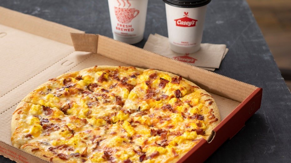 Casey's breakfast pizza closeup