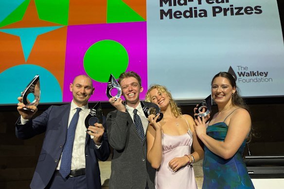 The Herald’s young journalists, from left Riley Walter, Anthony Segaert, Audrey Richardson and Emily Kowal,  scooped the pool at the mid-year Walkley Awards.