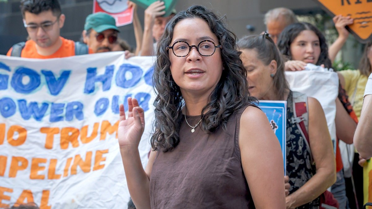 New York Assemblymember Claire Valdez speaking at an event in Manhattan