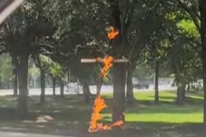 Burning cross found in Chicago park sparks police investigation into how it got there Burning cross found in Chicago park sparks police investigation into how it got there