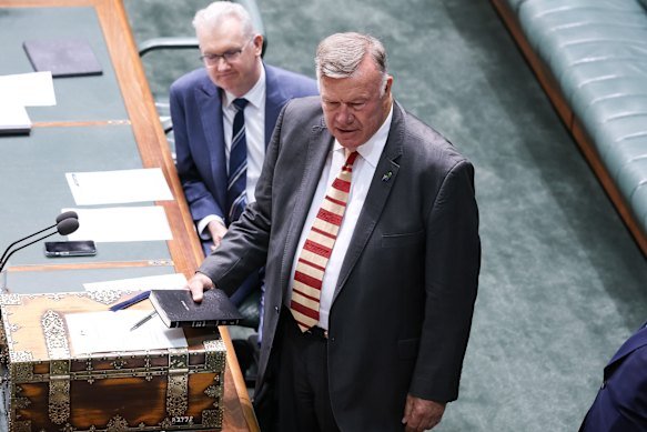 Farrer MP David Farley during his swearing-in on Tuesday.