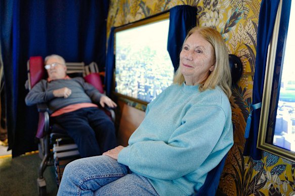 New York state of mind: Rob and Rhonda Looney took an Olive Express virtual helicopter flight around Manhattan.