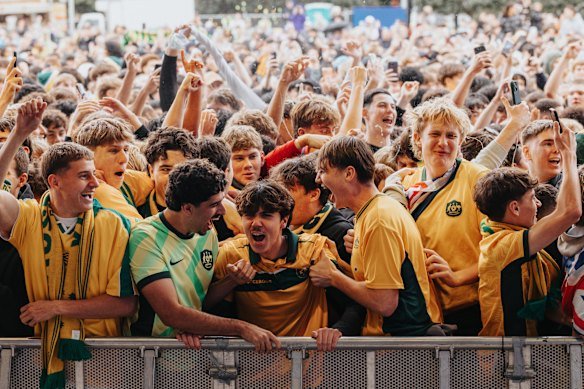Socceroos fans react as the whistle blows on a nil-all draw.