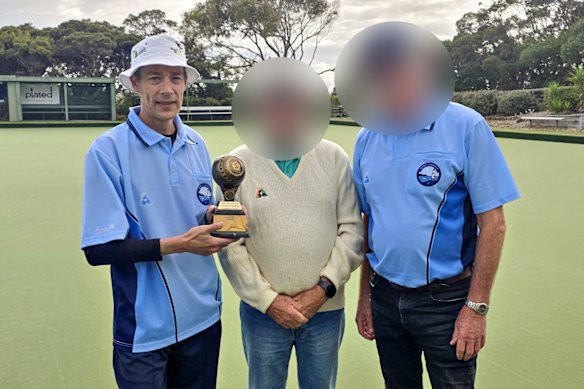Disgraced psychologist Scott Barnett (left) at a recent lawn bowls tournament.