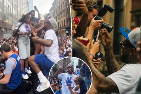 Exclusive | NYC couple scores epic engagement ‘on top of a cop car’ as Knicks party rages on: ‘Something we’ll never forget’
