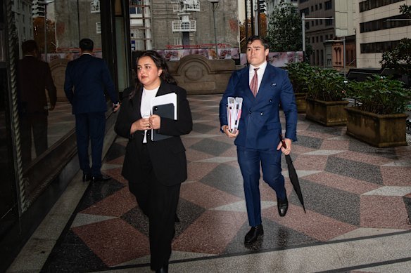 Jones’ legal team Bryan Wrench and Rose Cetin arrive at court in May.