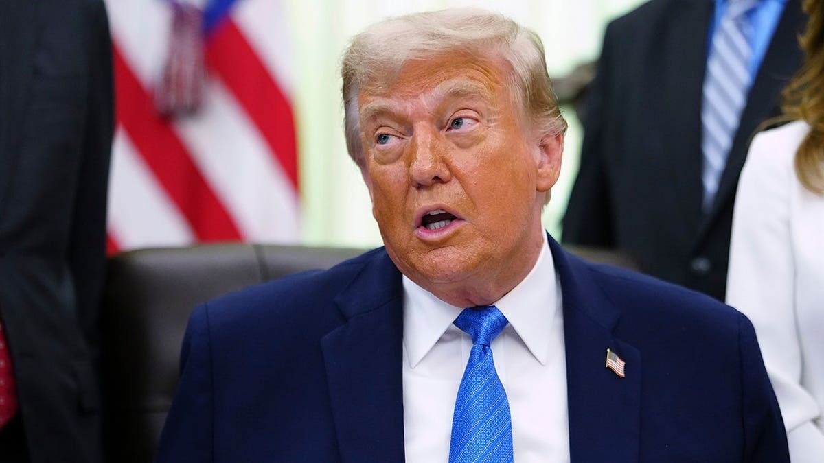 President Donald Trump speaking in the Oval Office of the White House