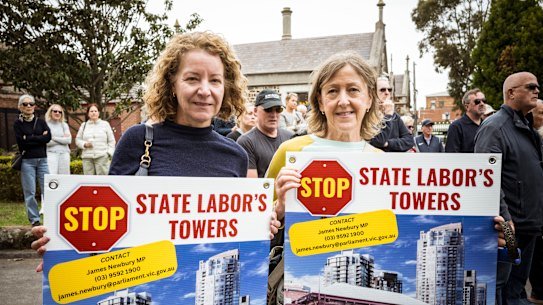 Brighton residents marched along Church Street, Brighton in protest of the Victorian state governments planned development of high rise .