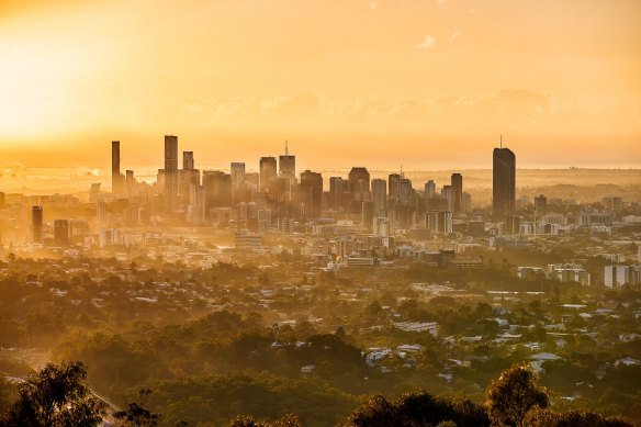 Sunrise over Brisbane, when 13 per cent of food and beverage businesses are already open. 