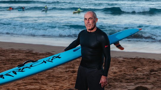 Former competitive surfer, paddle coach and surf journalist Nick Carroll at Newport Beach.