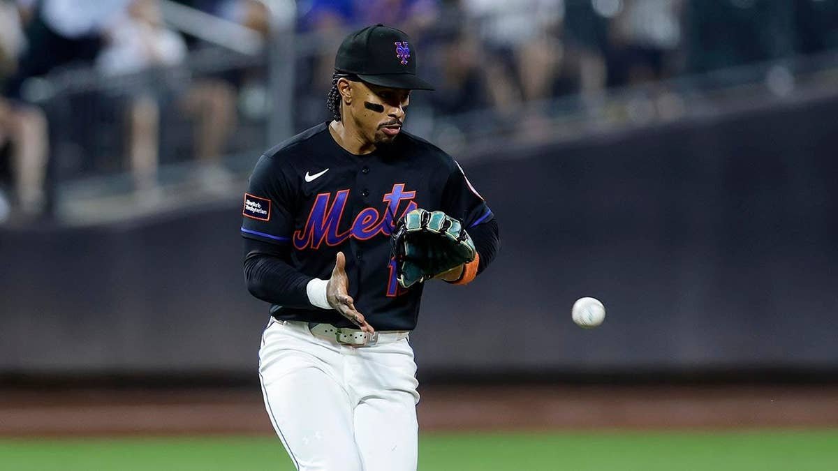Francisco Lindor fielding during a game at Citi Field in New York City.