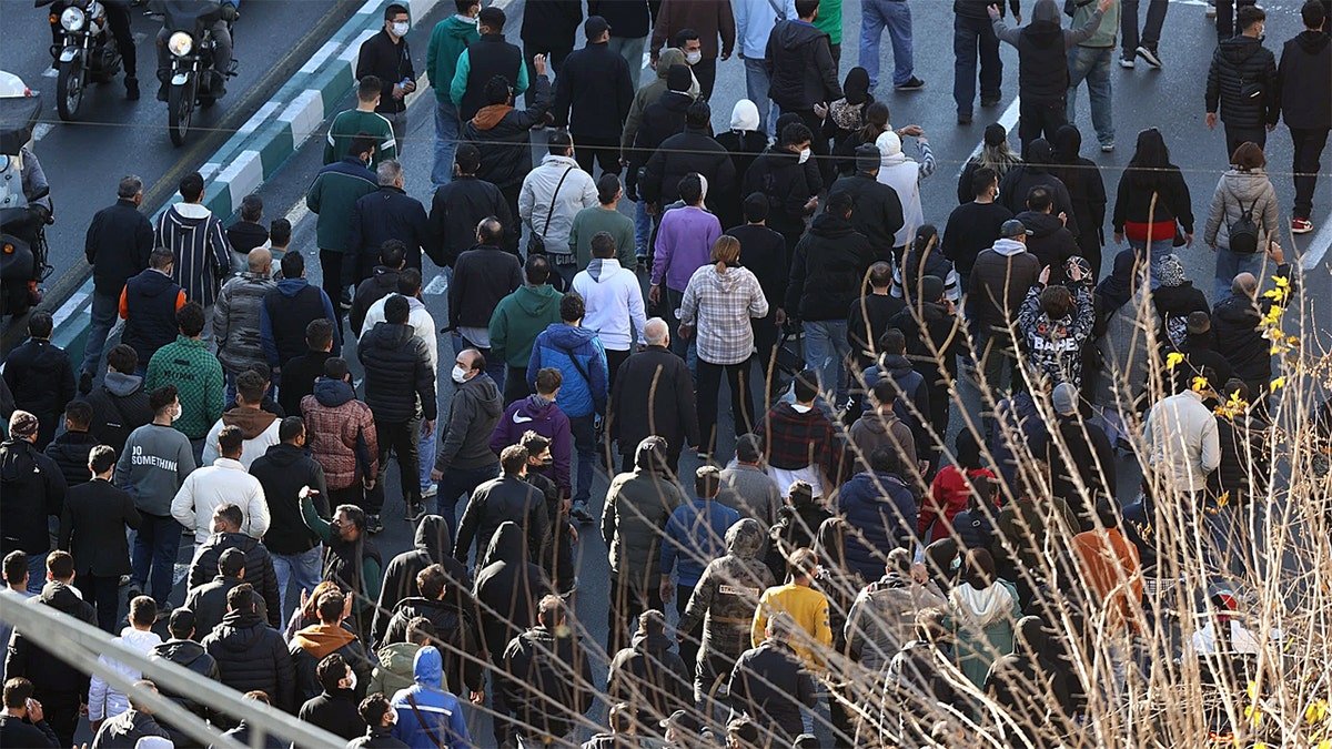 Protesters marching in downtown Tehran, Iran