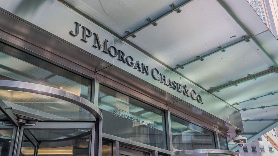 Marquee at the main entrance to the JPMorgan Chase Headquarters Building in Manhattan.