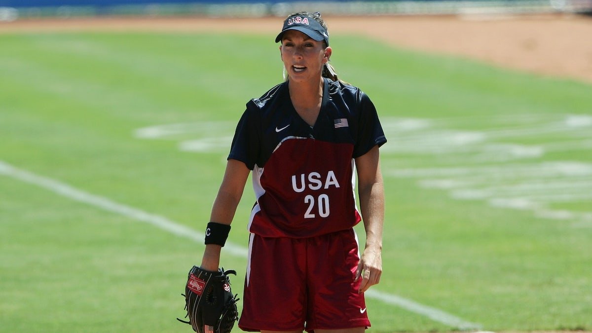 Leah Amico of the USA pitching during a softball game against Italy at the Athens Olympic Softball Stadium