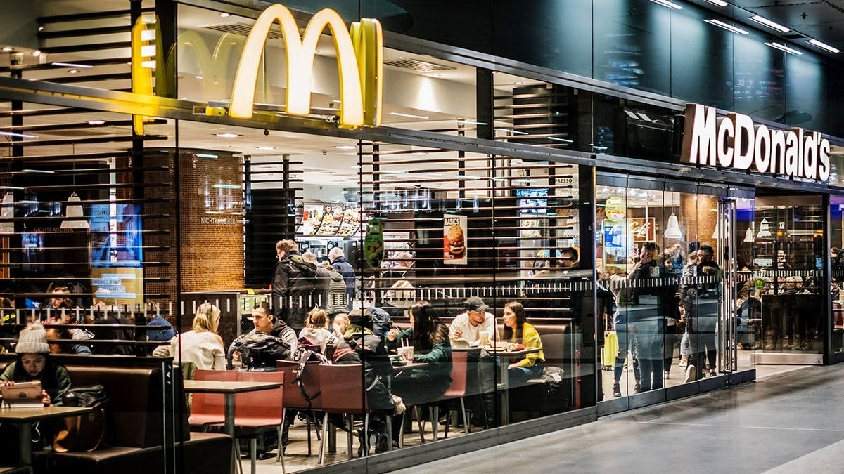 McDonald's and McCafe fast-food restaurant inside Berlin Hauptbahnhof train station.