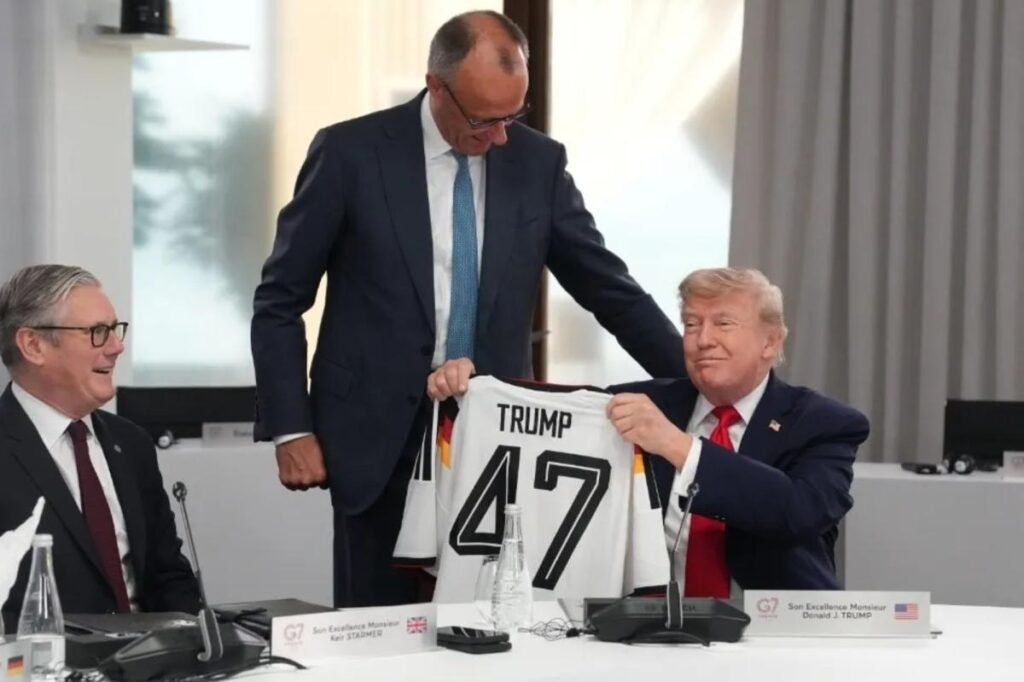 German Chancellor gives Trump a ‘TRUMP 47’ soccer jersey as belated birthday gift at G7 summit German Chancellor gives Trump a ‘TRUMP 47’ soccer jersey as belated birthday gift at G7 summit