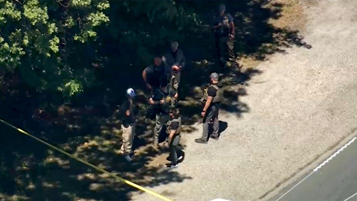 Investigators standing on the side of the road near the scene