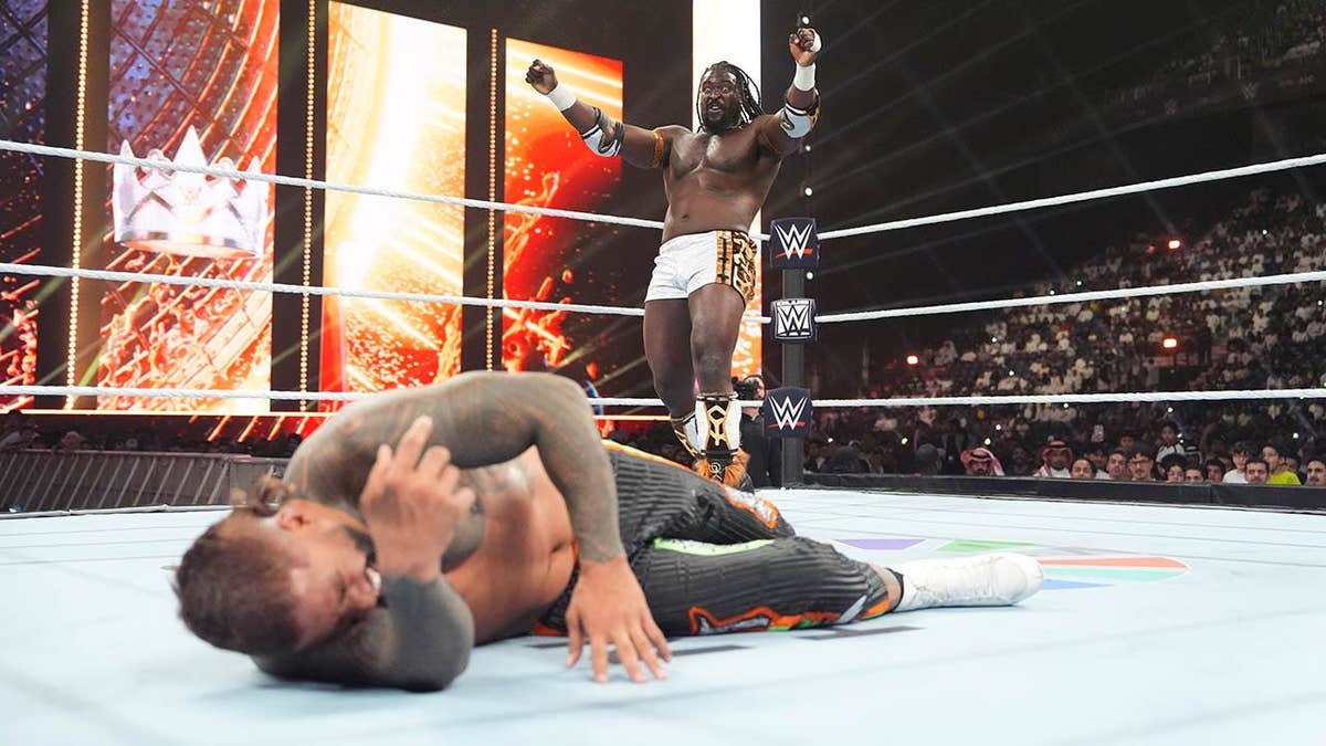 Oba Femi wrestling Jey Uso in Kingdom Arena Riyadh Saudi Arabia