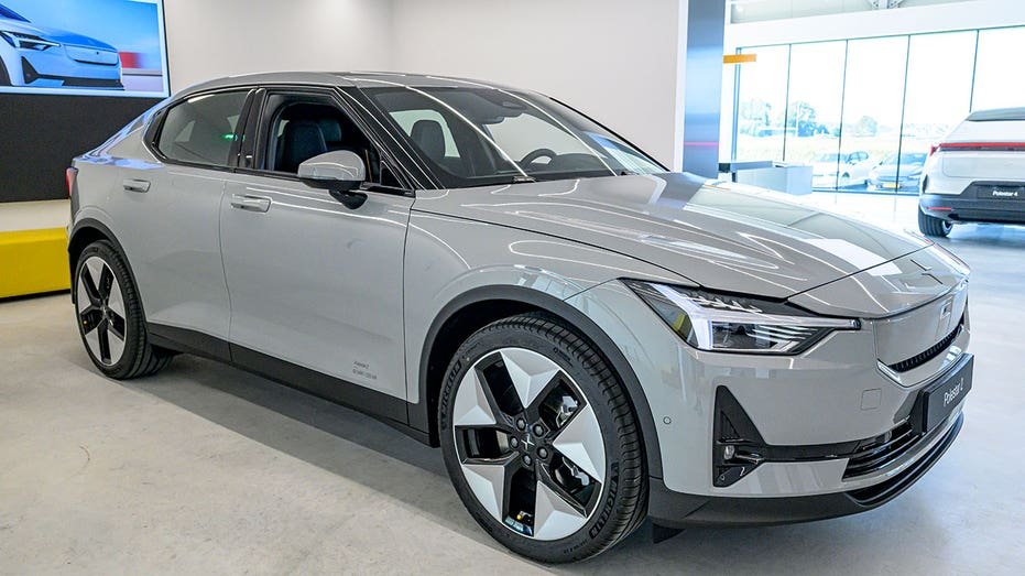 ZWOLLE, NETHERLANDS - SEPTEMBER 20: Polestar 2 full electric 5-door liftback car on display at the new Polestar Space dealership on 20 September 2024 in Zwolle, Netherlands. Polestar is an electric car manufacturer owned by Volvo Cars. (Photo by Sjoerd van der Wal/Getty Images)