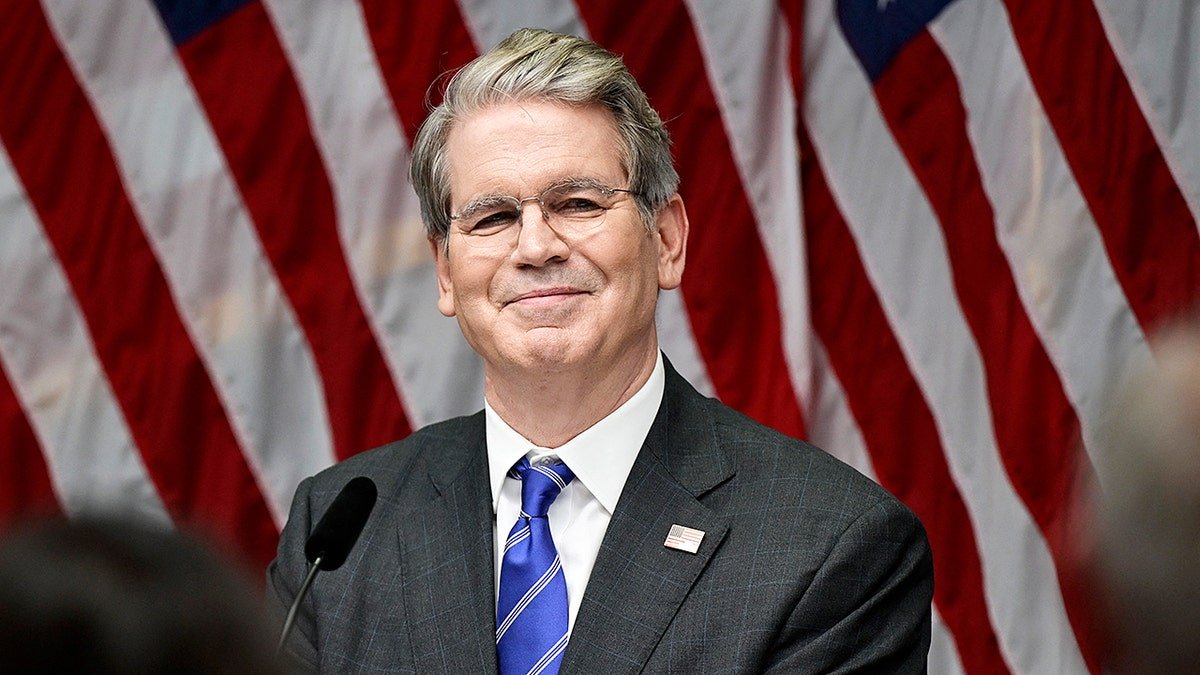 US Treasury Secretary Scott Bessent speaking at a press conference in Stockholm