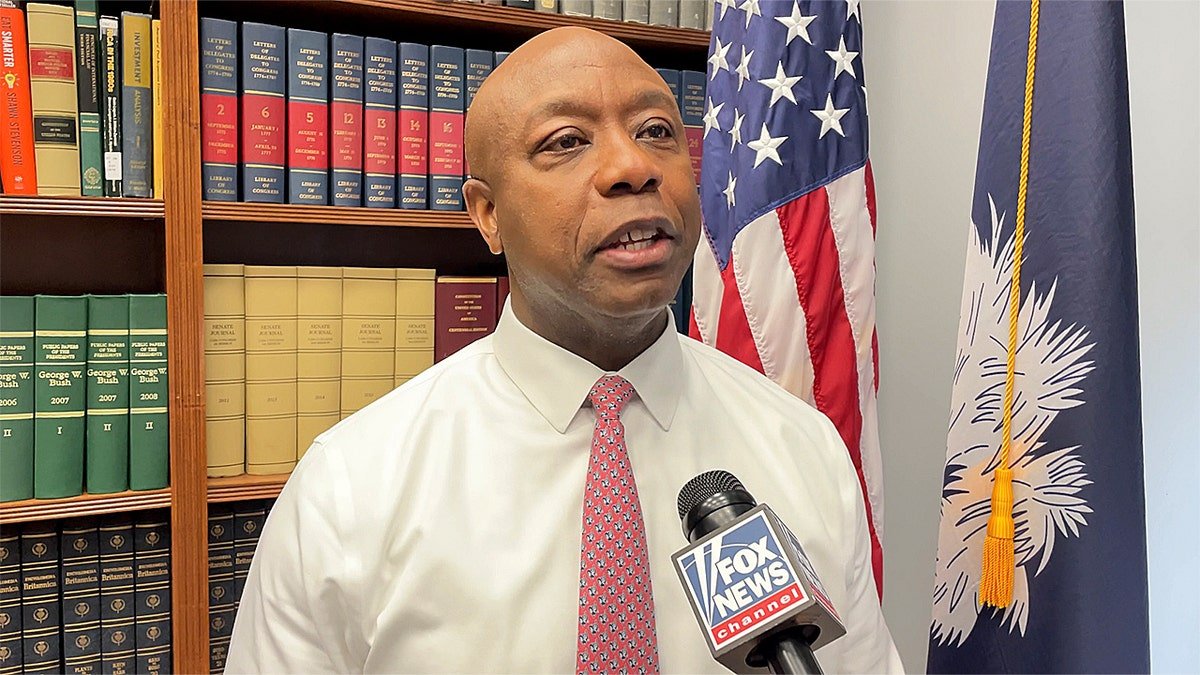Sen. Tim Scott speaking during an interview in Washington D.C.