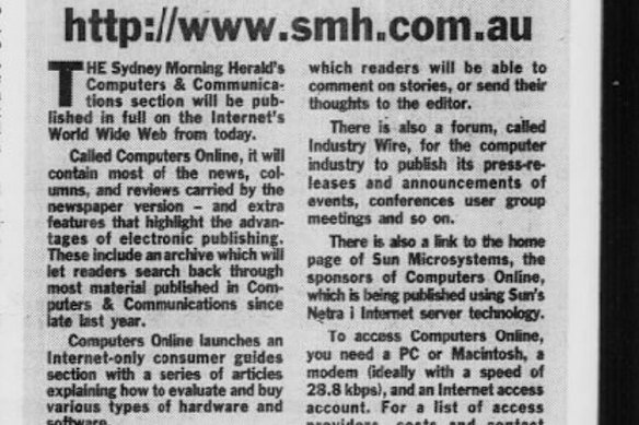 Our story about the Herald going online for the first time. April 25, 1995. 