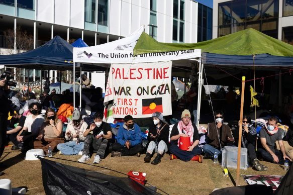 The pro-Palestine encampment at ANU in 2024.