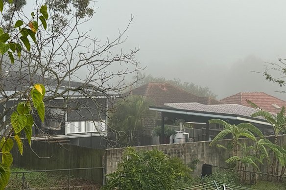 Looking east in Mount Gravatt East, the neighbourhood is enveloped in fog.