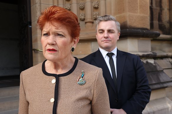 One Nation leader Pauline Hanson with Senator Sean Bell at Teena McQueen’s memorial service. 