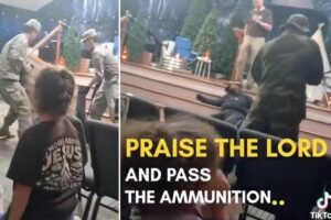 Mock firing squad storms into Kentucky church bible class and ‘kills Devil’ in front of children Mock firing squad storms into Kentucky church bible class and ‘kills Devil’ in front of children