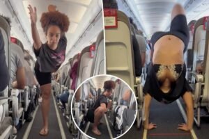 Fitness influencer performs complex yoga in crowded plane — and passengers are not impressed: ‘Main character syndrome’