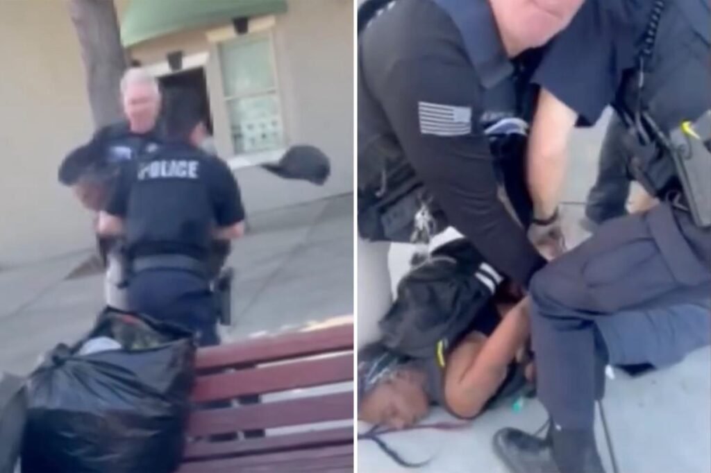 Moment California cop beats down on woman after she bites into his shoulder — as he gets punished Moment California cop beats down on woman after she bites into his shoulder — as he gets punished