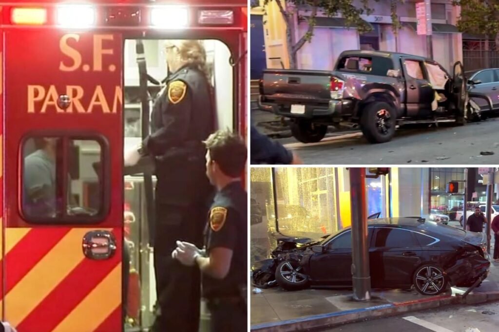 Horror as police pursuit of a truck ends in massive crash with nine rushed to San Francisco hospital Horror as police pursuit of a truck ends in massive crash with nine rushed to San Francisco hospital