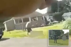 Horrifying bodycam footage shows Connecticut son beating dad to death with baseball bat outside home before cops shoot him Horrifying bodycam footage shows Connecticut son beating dad to death with baseball bat outside home before cops shoot him