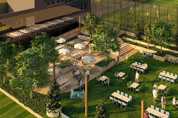 An artist impression of Grange Bowls Club, supplied by Grange Thistle Football Club, shows the central public areas and covered deck. 
