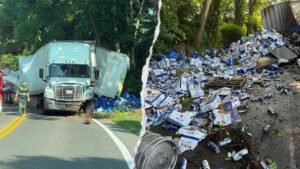 Thousands of beer cans spill across Connecticut highway after tractor-trailer overturns Thousands of beer cans spill across Connecticut highway after tractor-trailer overturns
