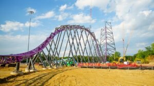 Six Flags mystery coaster already dominates skyline, with more record-breaking height to come Six Flags mystery coaster already dominates skyline, with more record-breaking height to come