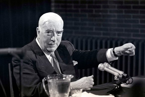 Prime Minister Robert Menzies holds last press conference in Canberra on 20 January 1966.